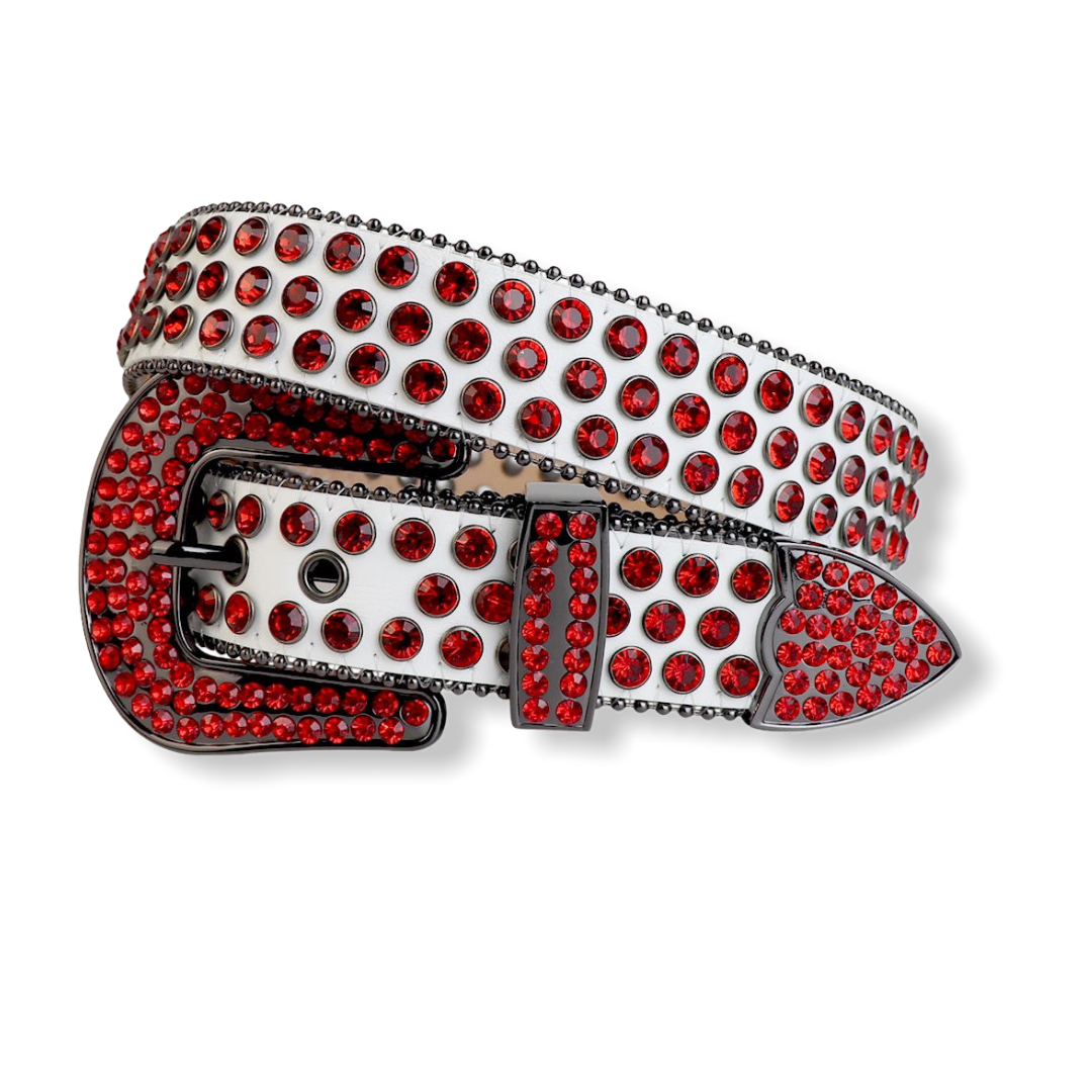 LUXE: White/Red Crystal Belt #15